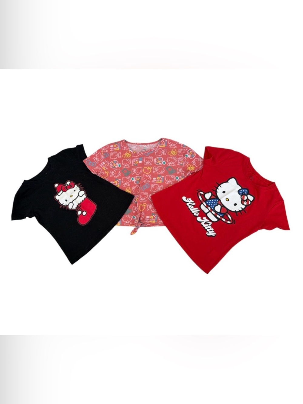 Hello Kitty Girls' Short Sleeve Tees - Red, Black & Coral Pink